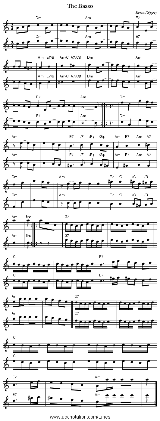 The Basso - staff notation
