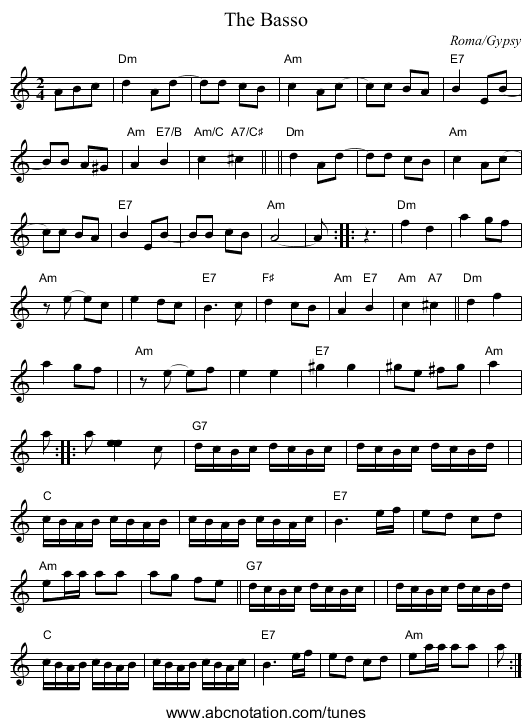 The Basso - staff notation