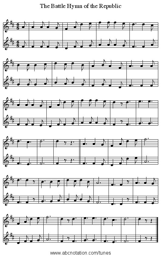 The Battle Hymn of the Republic - staff notation