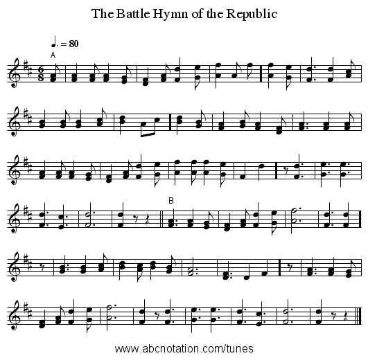 The Battle Hymn of the Republic - staff notation