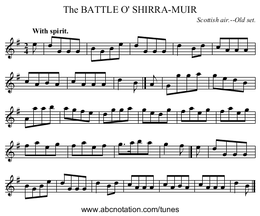 The BATTLE O' SHIRRA-MUIR - staff notation