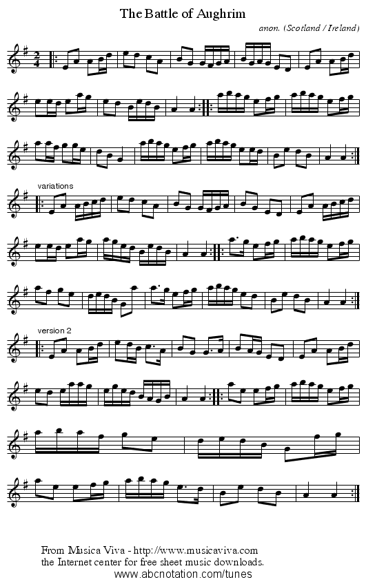The Battle of Aughrim - staff notation
