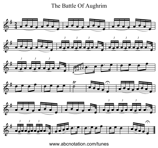The Battle Of Aughrim - staff notation
