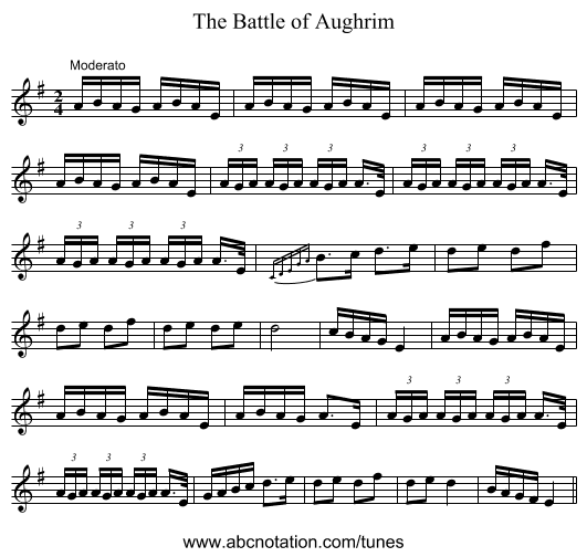 The Battle of Aughrim - staff notation