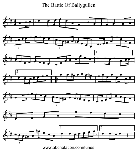 The Battle Of Ballygullen - staff notation