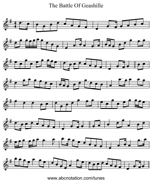 The Battle Of Geashille - staff notation