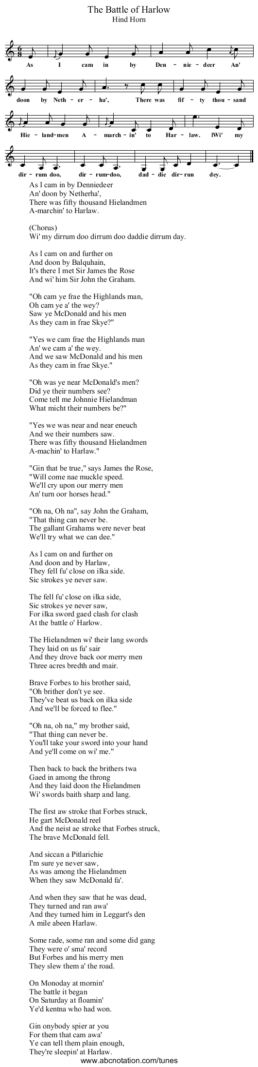 The Battle of Harlow - staff notation