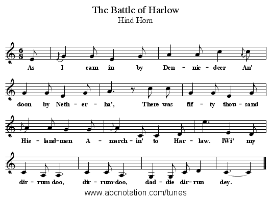 The Battle of Harlow - staff notation