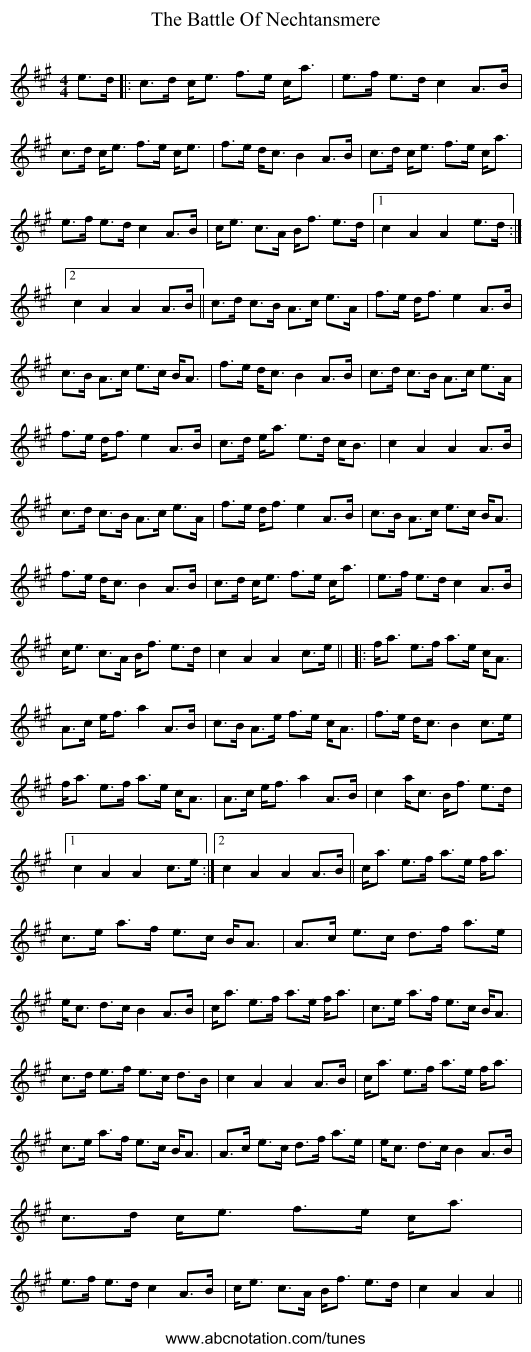 The Battle Of Nechtansmere - staff notation
