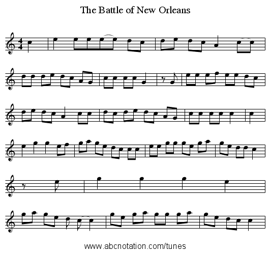 The Battle of New Orleans - staff notation
