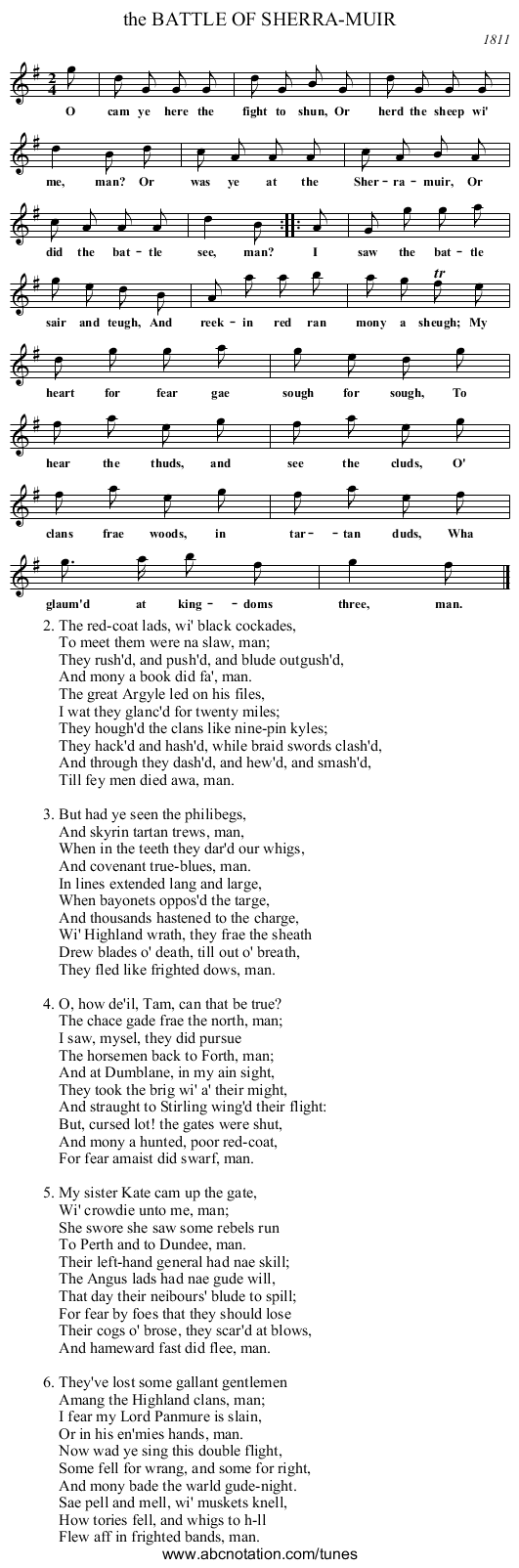 the BATTLE OF SHERRA-MUIR - staff notation