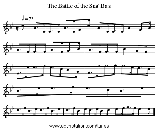 The Battle of the Sna' Ba's - staff notation