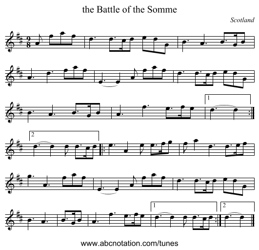 the Battle of the Somme - staff notation