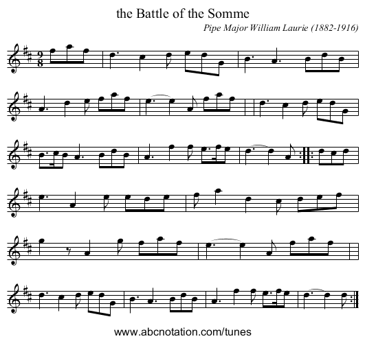 the Battle of the Somme - staff notation