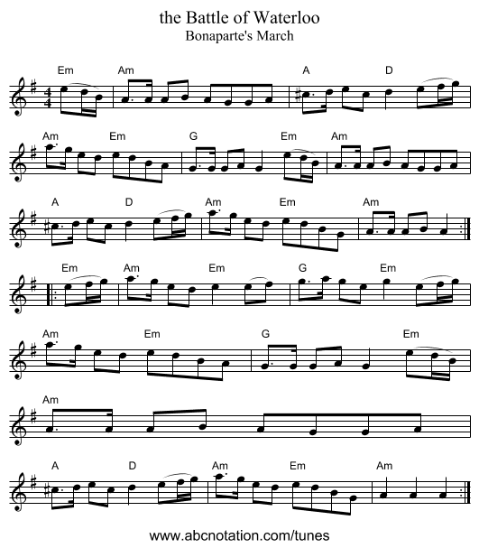 the Battle of Waterloo - staff notation