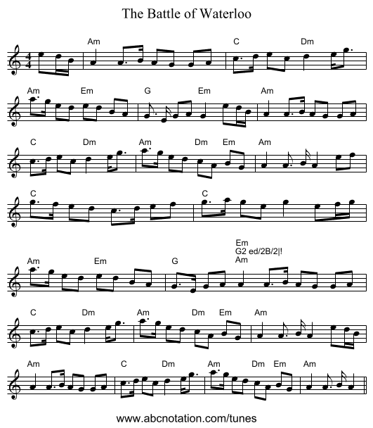 The Battle of Waterloo - staff notation