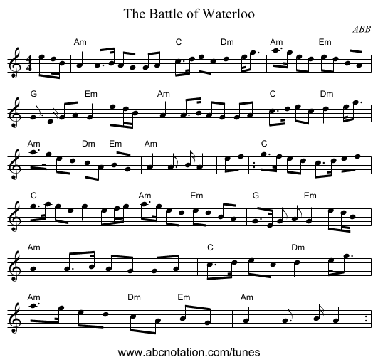 The Battle of Waterloo - staff notation