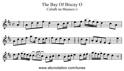 The Bay Of Biscay O - staff notation
