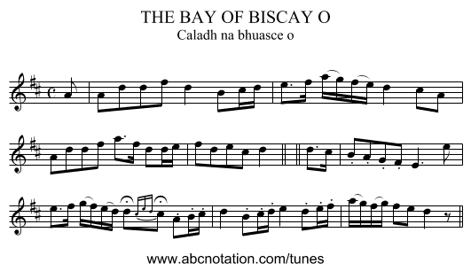 THE BAY OF BISCAY O - staff notation