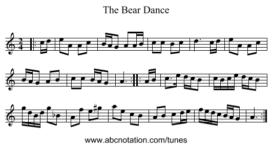 The Bear Dance - staff notation
