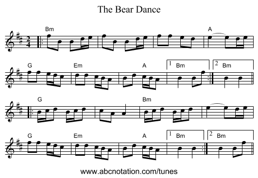 The Bear Dance - staff notation