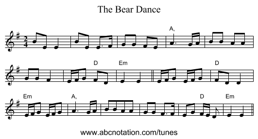The Bear Dance - staff notation