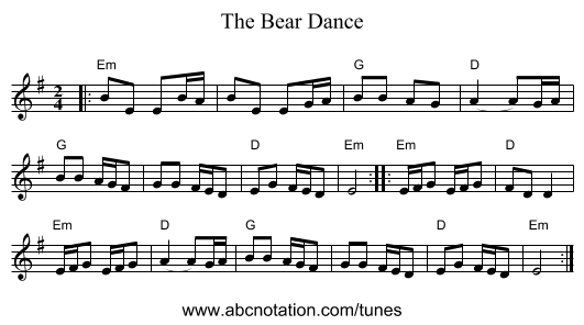 The Bear Dance - staff notation