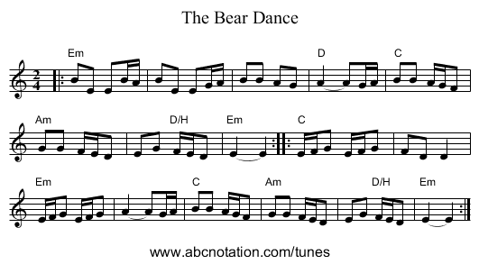 The Bear Dance - staff notation