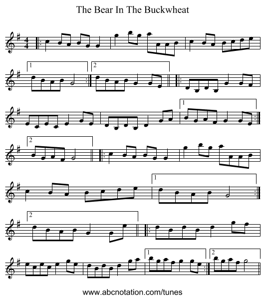 The Bear In The Buckwheat - staff notation