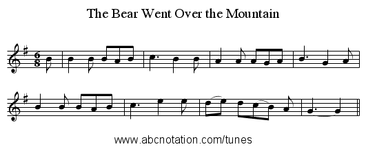 The Bear Went Over the Mountain - staff notation