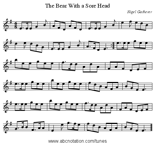 The Bear With a Sore Head - staff notation