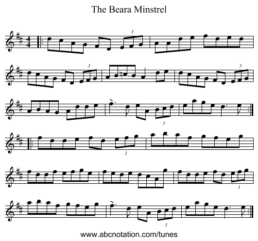 The Beara Minstrel - staff notation