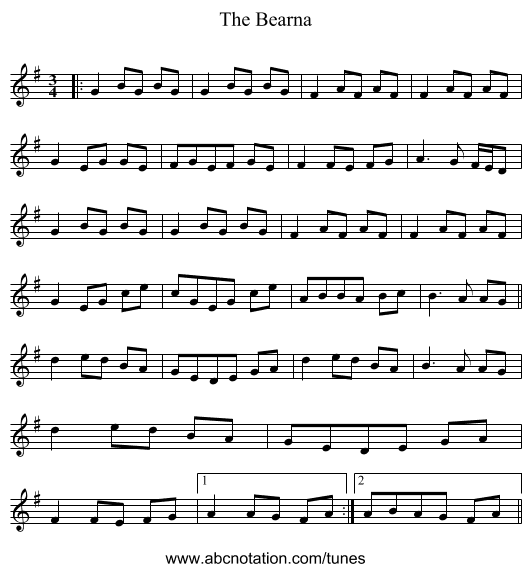 The Bearna - staff notation