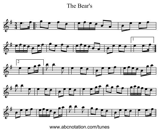 The Bear's - staff notation