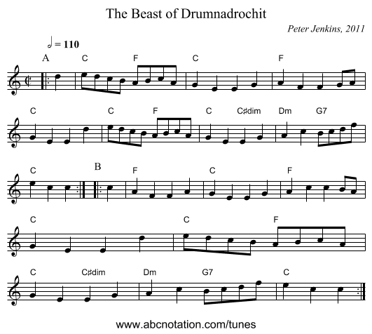 The Beast of Drumnadrochit - staff notation