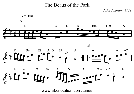 The Beaus of the Park - staff notation