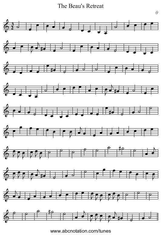 The Beau's Retreat - staff notation