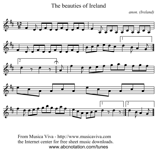 The beauties of Ireland - staff notation