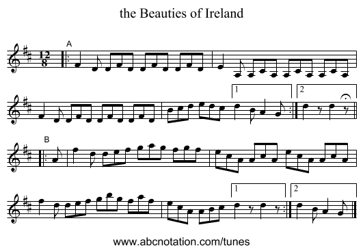 the Beauties of Ireland - staff notation