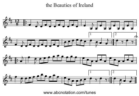 the Beauties of Ireland - staff notation