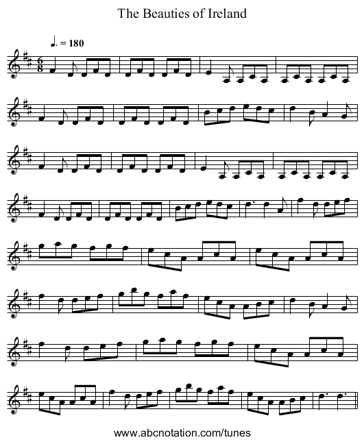 The Beauties of Ireland - staff notation