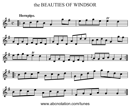 the BEAUTIES OF WINDSOR - staff notation