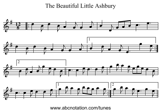 The Beautiful Little Ashbury - staff notation