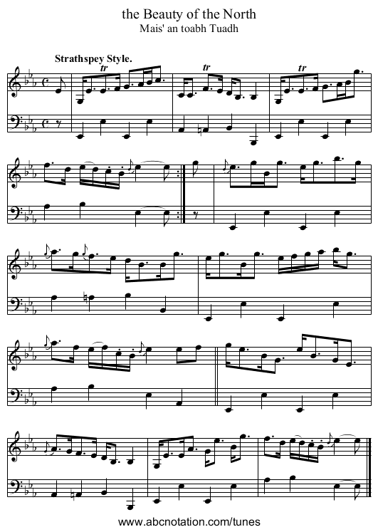 the Beauty of the North - staff notation