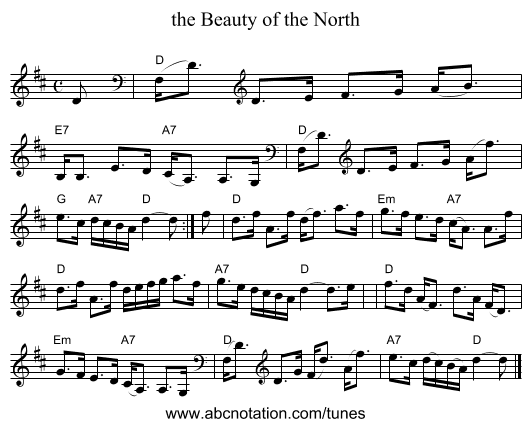 the Beauty of the North - staff notation