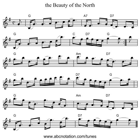 the Beauty of the North - staff notation