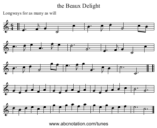the Beaux Delight - staff notation