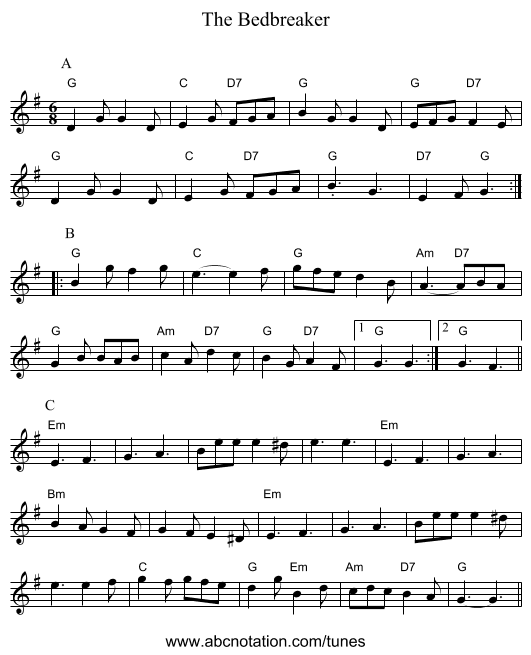 The Bedbreaker - staff notation