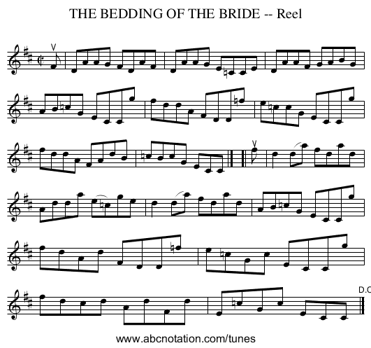 THE BEDDING OF THE BRIDE -- Reel - staff notation