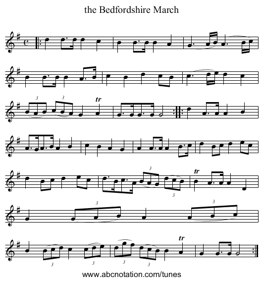 the Bedfordshire March - staff notation